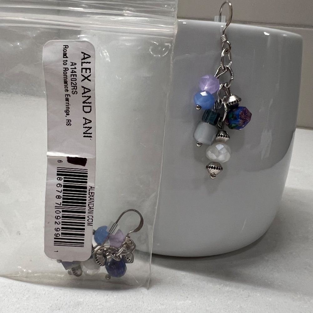 NWT Alex and Ani Road to Romance Earrings, Silver and Blue - Picture 8 of 9